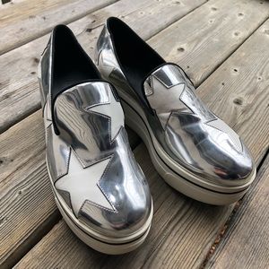 Stella McCartney Metallic Silver White Star Platform Binx Sneakers